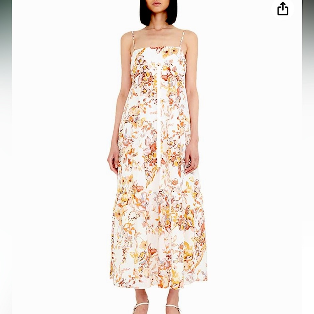 Bardot White Floral Low Back Tiered Spaghetti Strap Square Neck Maxi Dress